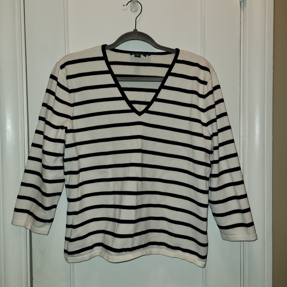 Lauren Ralph Lauren Women's Striped V-neck 3/4 Sleeve Top Size XL